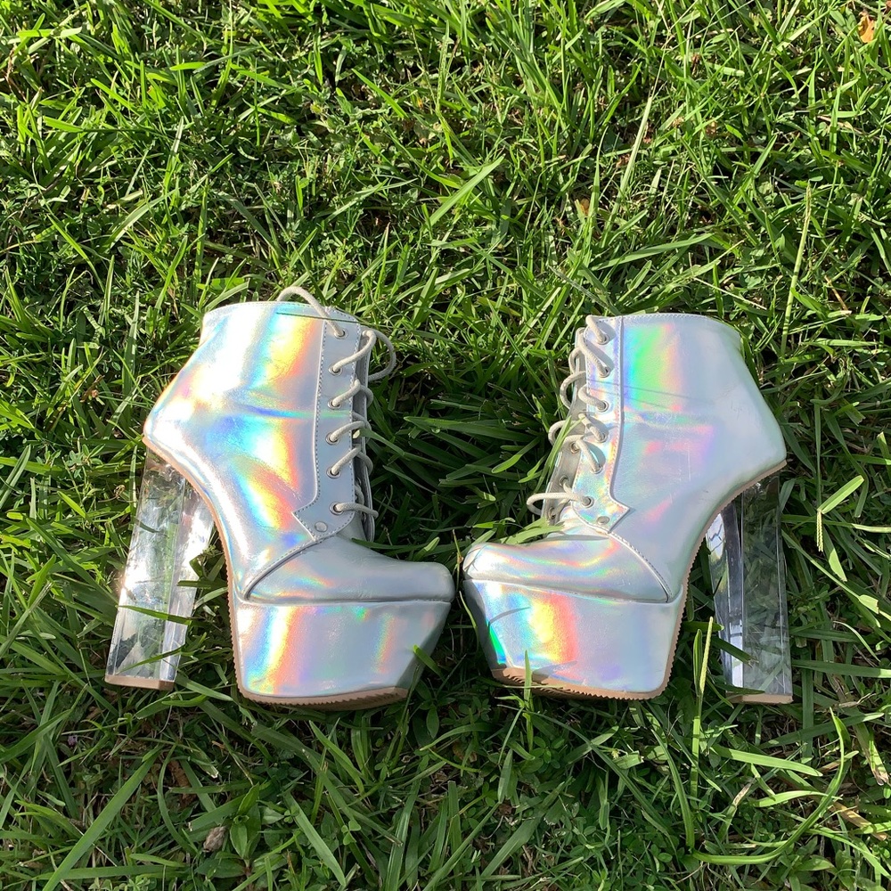 Holographic Dolls Kill Lace Up Rave Boots